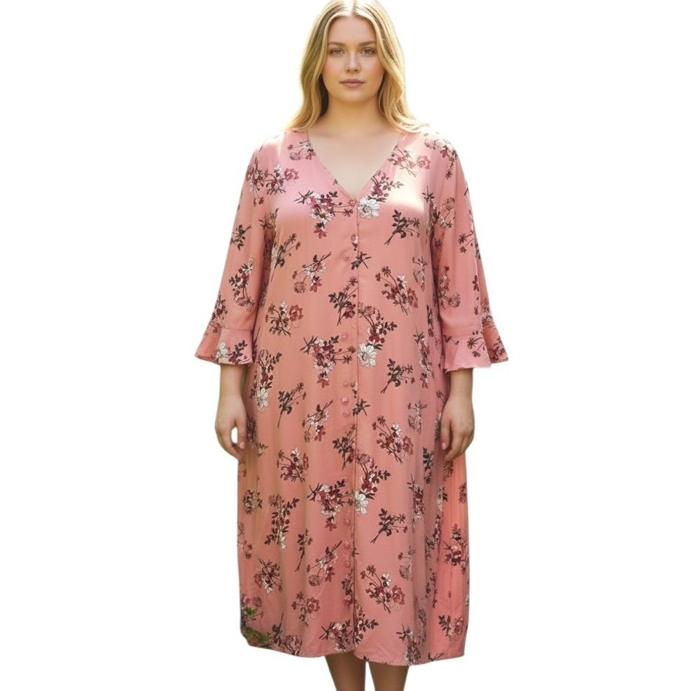 Woman Within Plus size 24 Floral Button Down Loose Baggy Comfy Mumu Lounge Dress